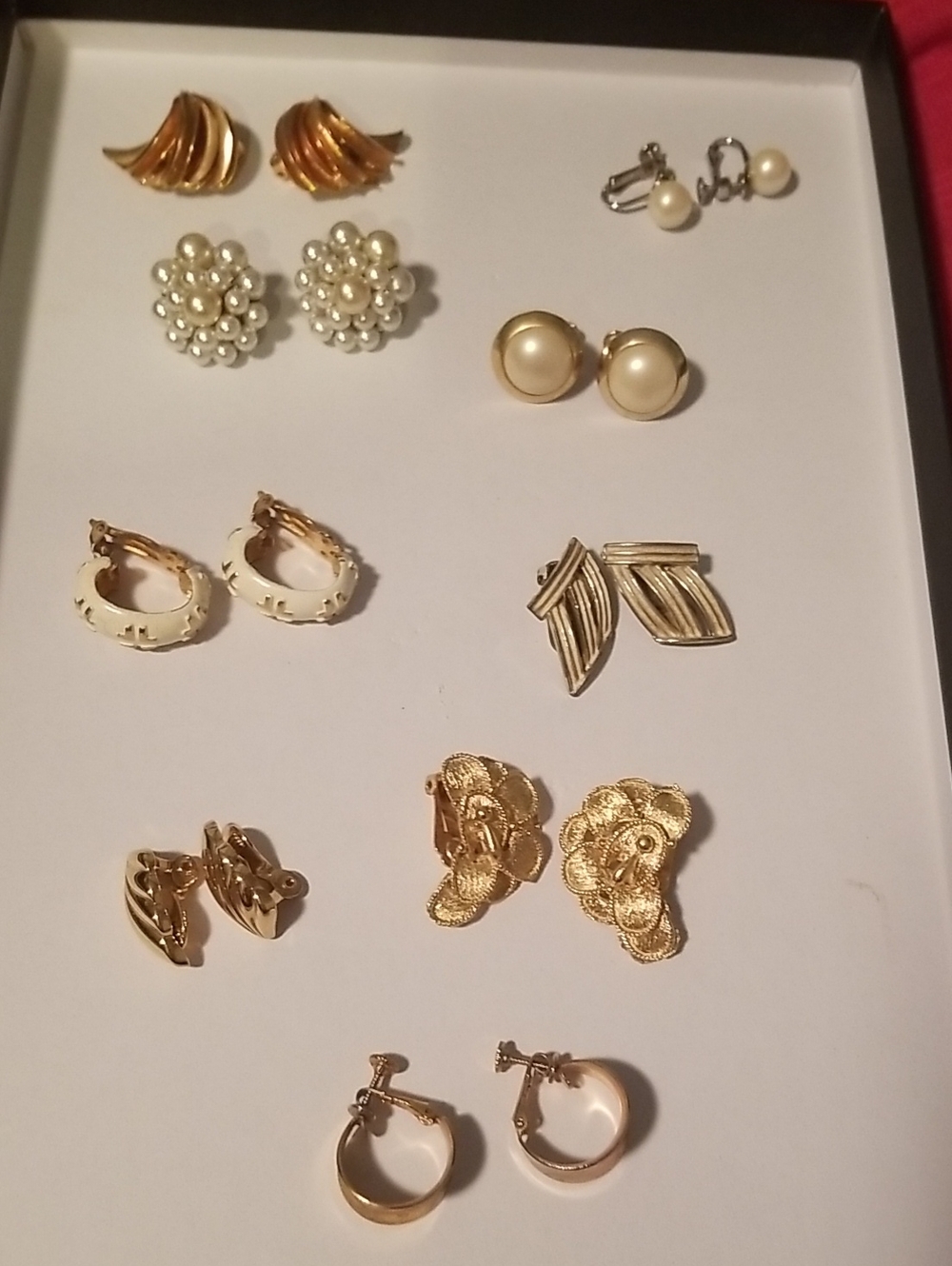 Vintage Gold and Pearl Women's Clip On Earring Bundle Elegant Pearl & Gold Tones